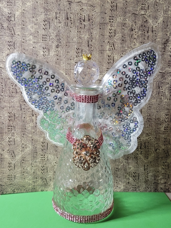 handcrafted Other - Angel Bottle Decor in Pink and Clear White Or Color Lights.